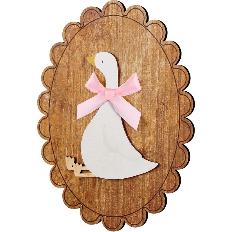 Baby Nursery Vintage - ศิลปะผนังห่านไม้วินเทจแปลกตา – ตกแต่งห้องเด็กในฟาร์มเฮาส์ตลกพร้อมโบว์จริง รูปภาพห่านโง่สำหรับห้องเด็ก