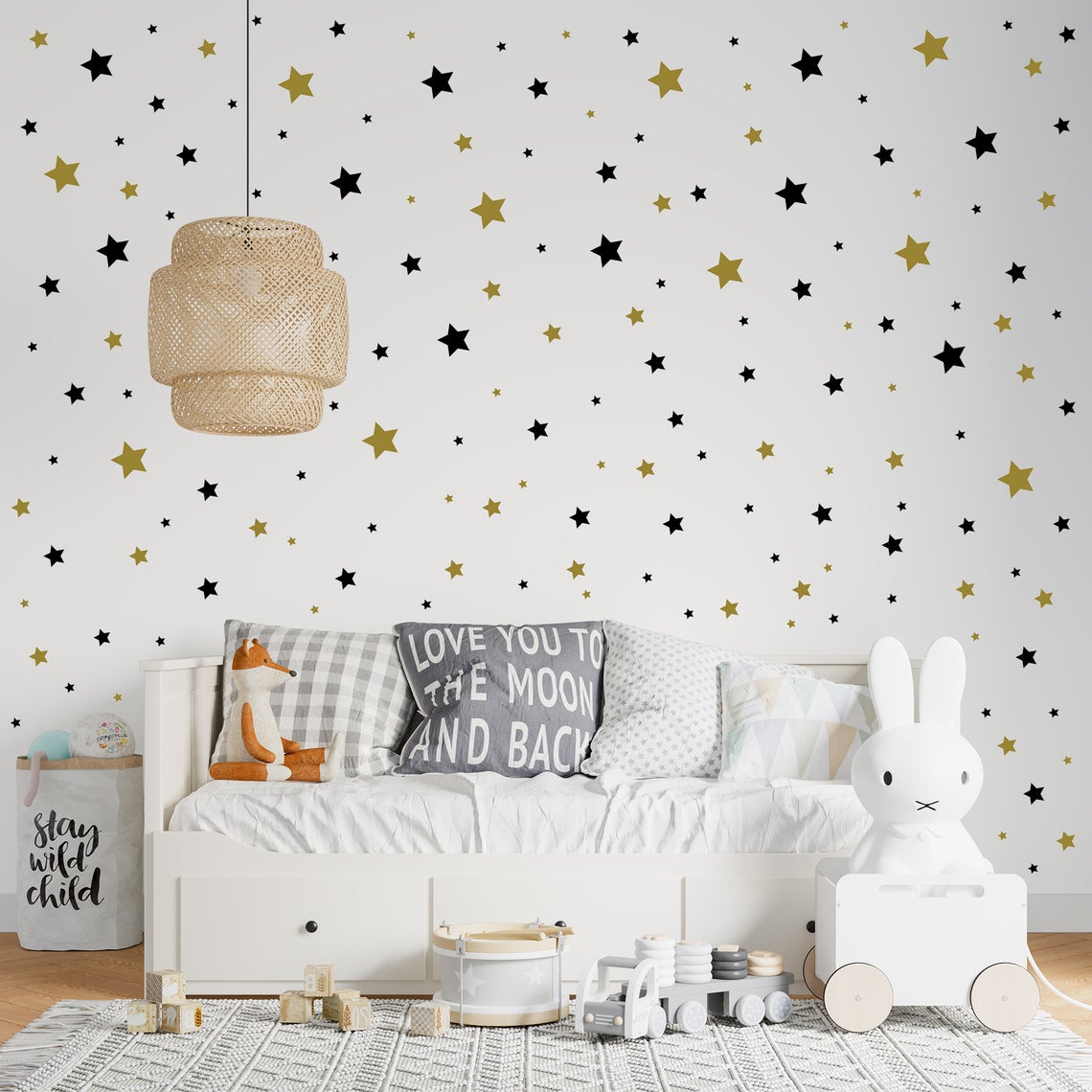 Baby Nursery Stickers - การ์ตูน 65 ชิ้น Star สติ๊กเกอร์ติดผนังเด็กทารกเด็ก Nordic