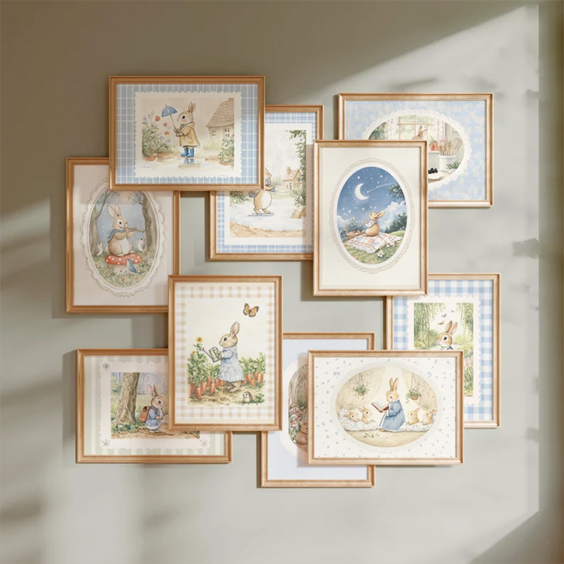 Baby Nursery Vintage - Vintage Bohoลายสก๊อตสีฟ้ากระต่ายแรงบันดาลใจโปสเตอร์ศิลปะห้องเด็กห้องนอนเนอสเซอรี่Fieldสัตว์ตกแต่งภาพวาดผ้าใบWall Art