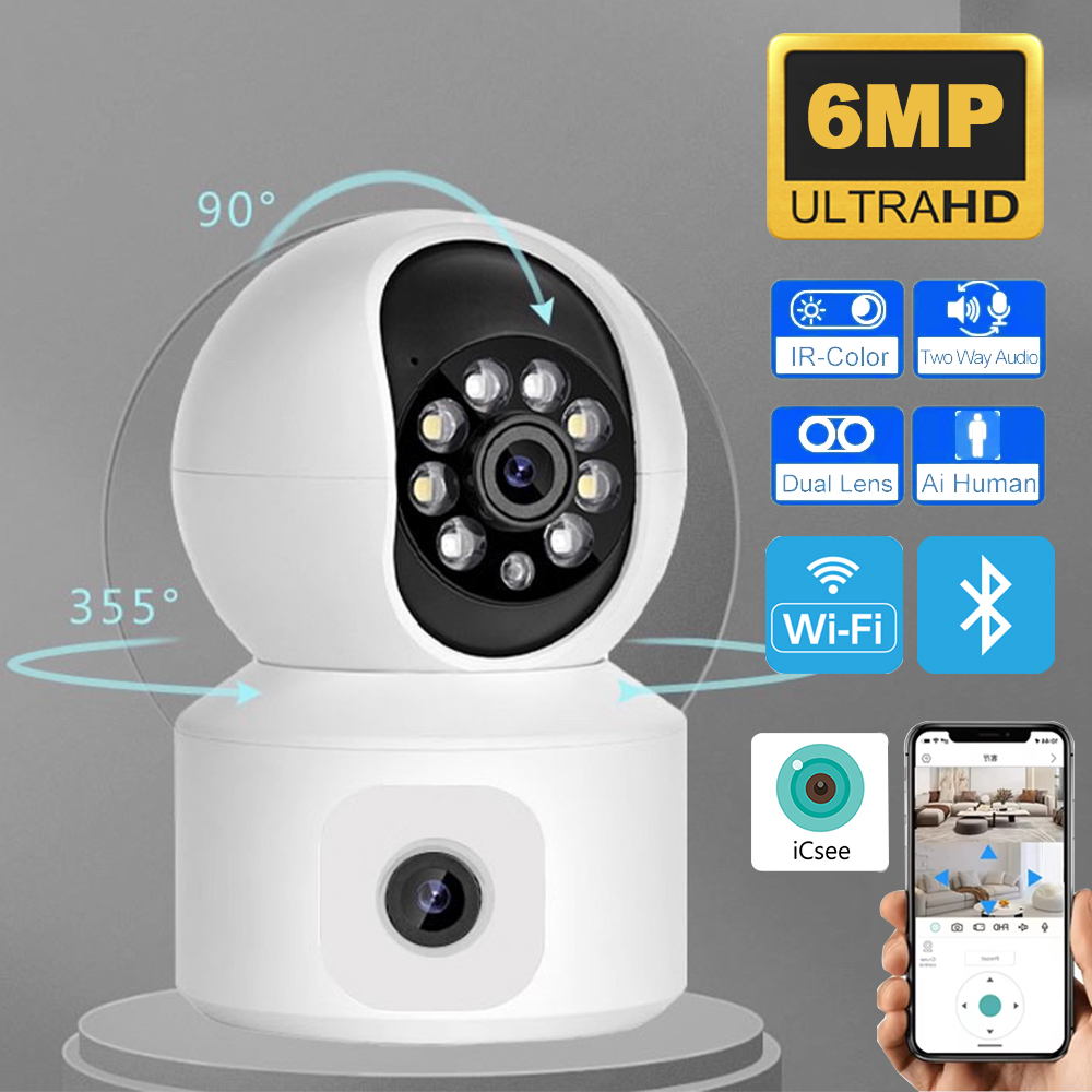 Baby Monitor Split Screen - กล้องวงจรปิด WiFi IP 6MP iCsee เลนส์คู่