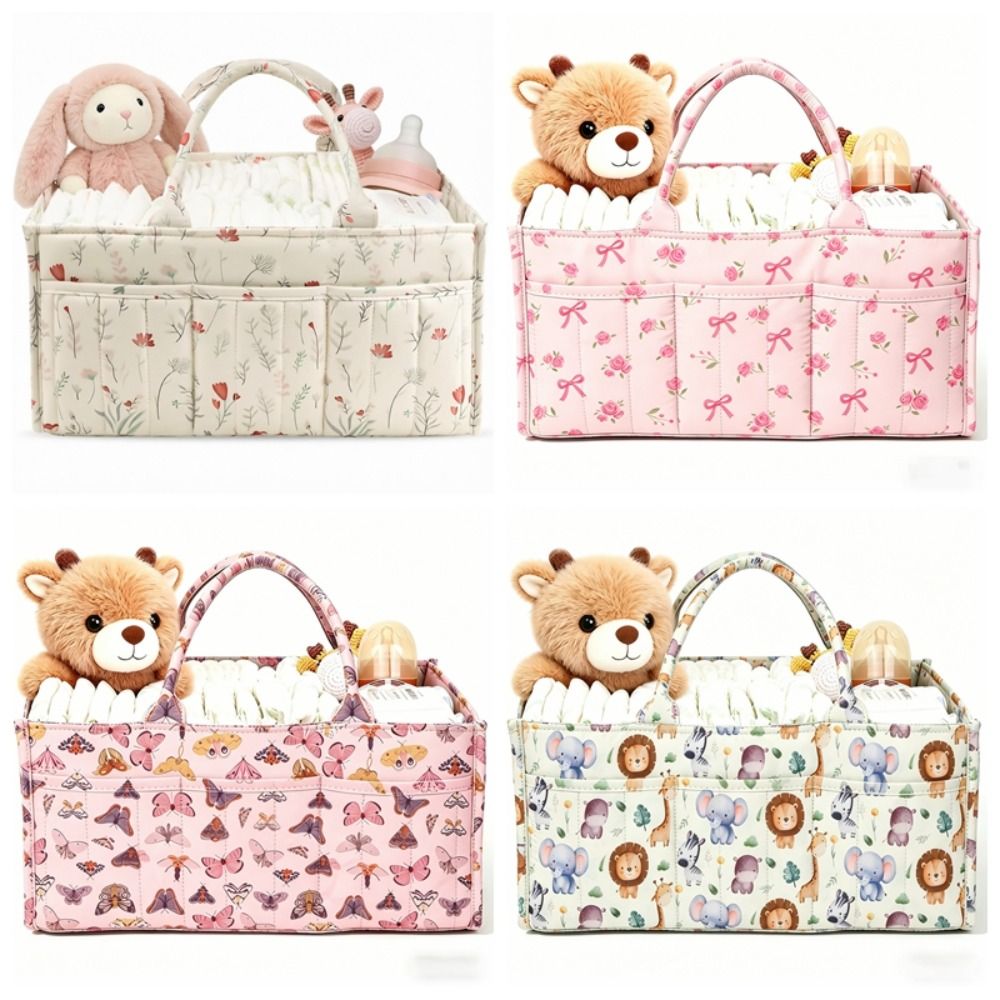 Baby Nursery Essentials - ตะกร้าเก็บของใช้เด็กอ่อนลายดอกไม้แบบพกพา ความจุขนาดใหญ่ สำหรับจัดเก็บของใช้จำเป็นสำหรับเด็กแรกเกิด