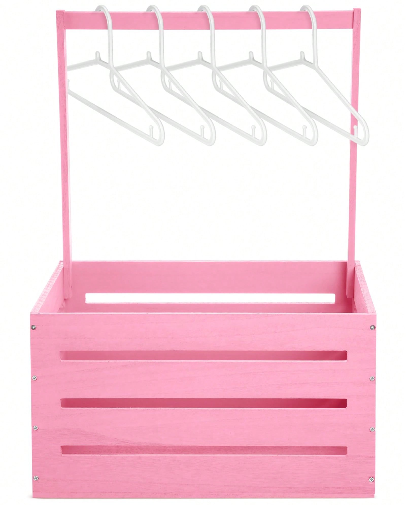 Baby Nursery Unit - ตะกร้าไม้สำหรับของขวัญเด็กแรกเกิด สีชมพูน่ารัก พร้อมราวแขวนและที่แขวนเสื้อผ้า กล่องเก็บของสำหรับห้องเด็ก ของขวัญสำหรับคุณพ่อคุณแม่ตั้งครรภ์ หรืองานเฉลยเพศทารก