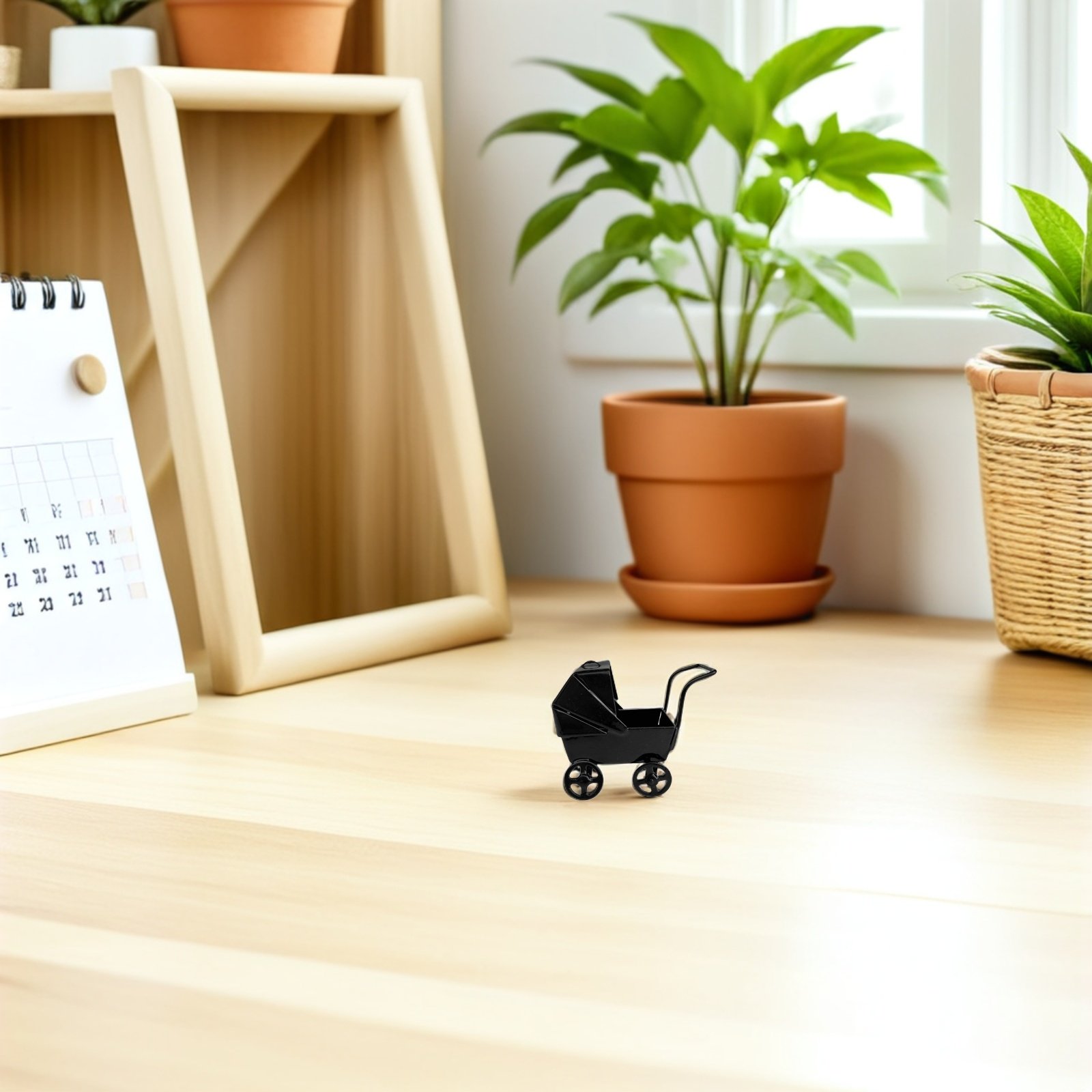 Baby Nursery Vintage - รถเข็นเด็กจำลองขนาดเล็กสไตล์วินเทจสำหรับตกแต่งโต๊ะทำงาน ของตกแต่งบ้านตุ๊กตาและห้องเด็ก
