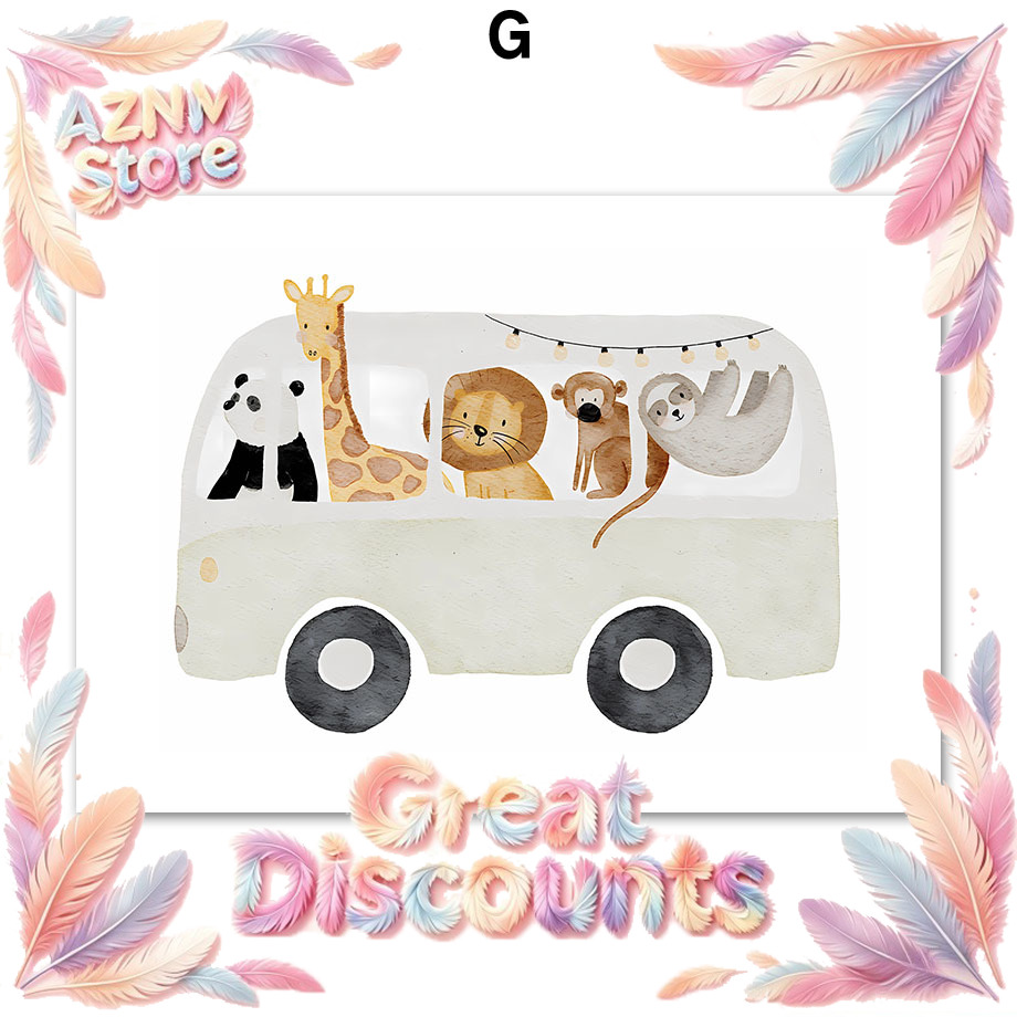 Baby Nursery Posters - โปสเตอร์และภาพพิมพ์ลายสัตว์โบโฮ ช้าง กระต่าย หมี กวาง ผึ้ง