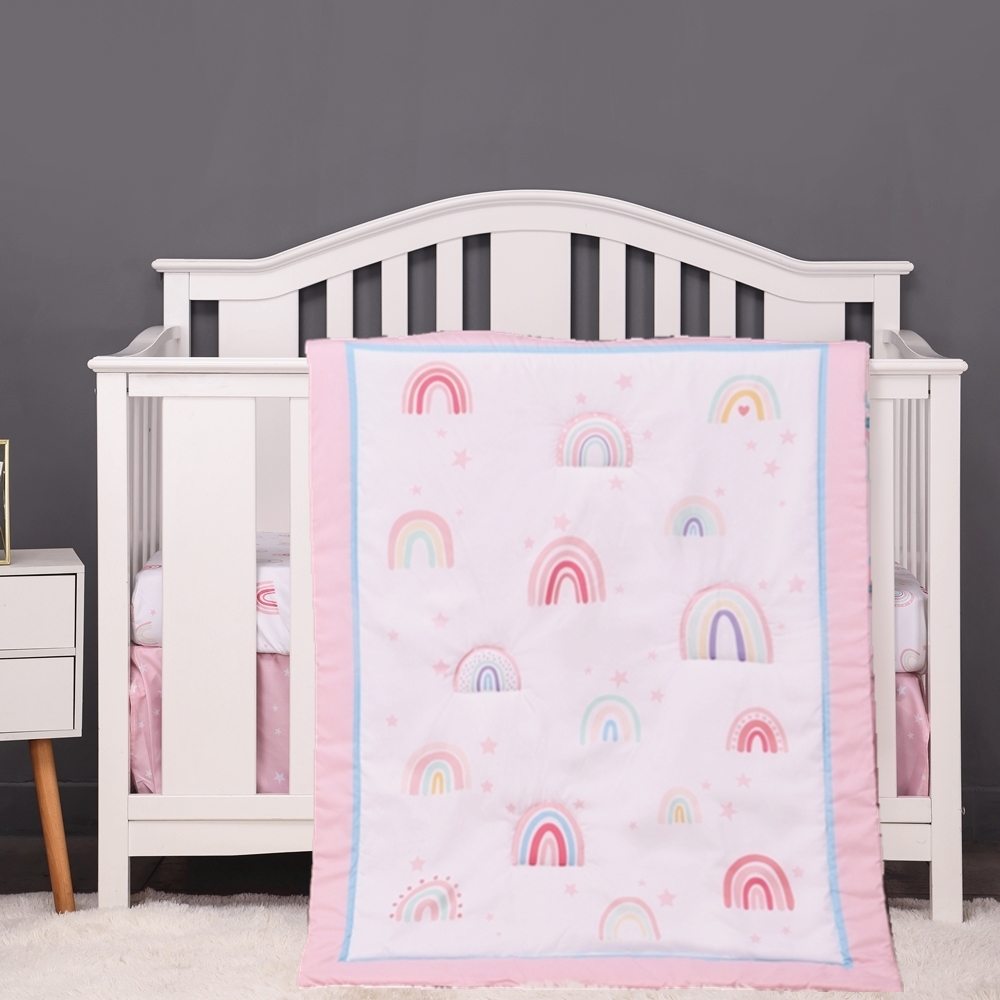 Baby Nursery Bedding - 3 ชิ้น Rainbow เด็กทารกเปลเด็กชุดเครื่องนอนเด็กชุดแผ่นเปลทารกแรกเกิดเนอสเซอรี่ (ผ้าพันคอแผ่นติดตั้งกระโปรงเปล)