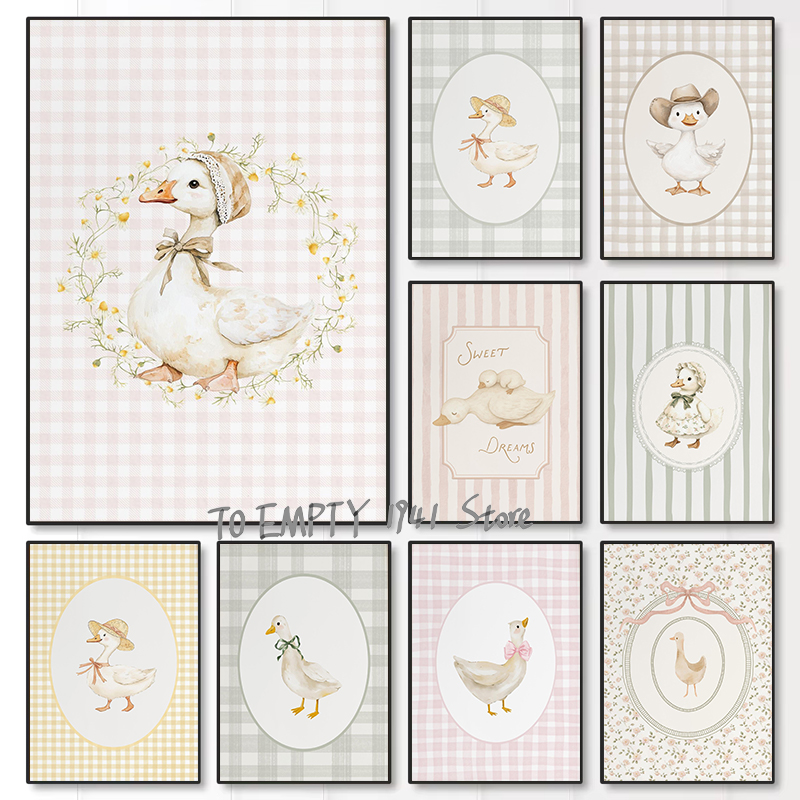 Baby Nursery Prints - โปสเตอร์ภาพวาดบนผ้าแคนวาสลายห่านน้อยแสนซน ลูกเป็ด ลูกห่าน ของตกแต่งบ้าน ห้องเด็ก