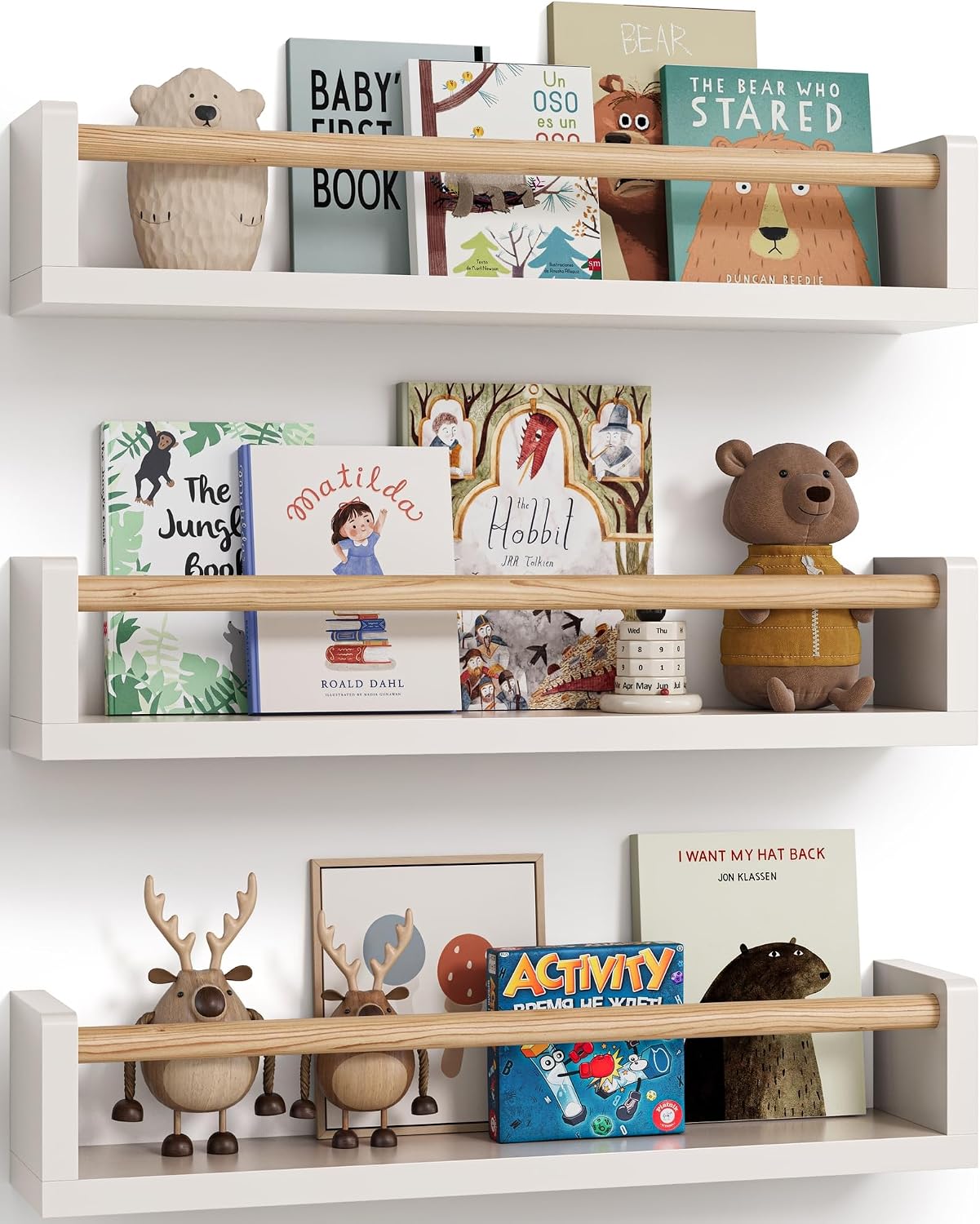 Baby Nursery Shelves - ชุดชั้นวางหนังสือแบบลอยตัว 3 ชิ้น ติดผนังสำหรับห้องนอนเด็ก ใช้สำหรับจัดแสดงหนังสือและตกแต่งห้องเด็กทารก เด็กวัยหัดเดิน