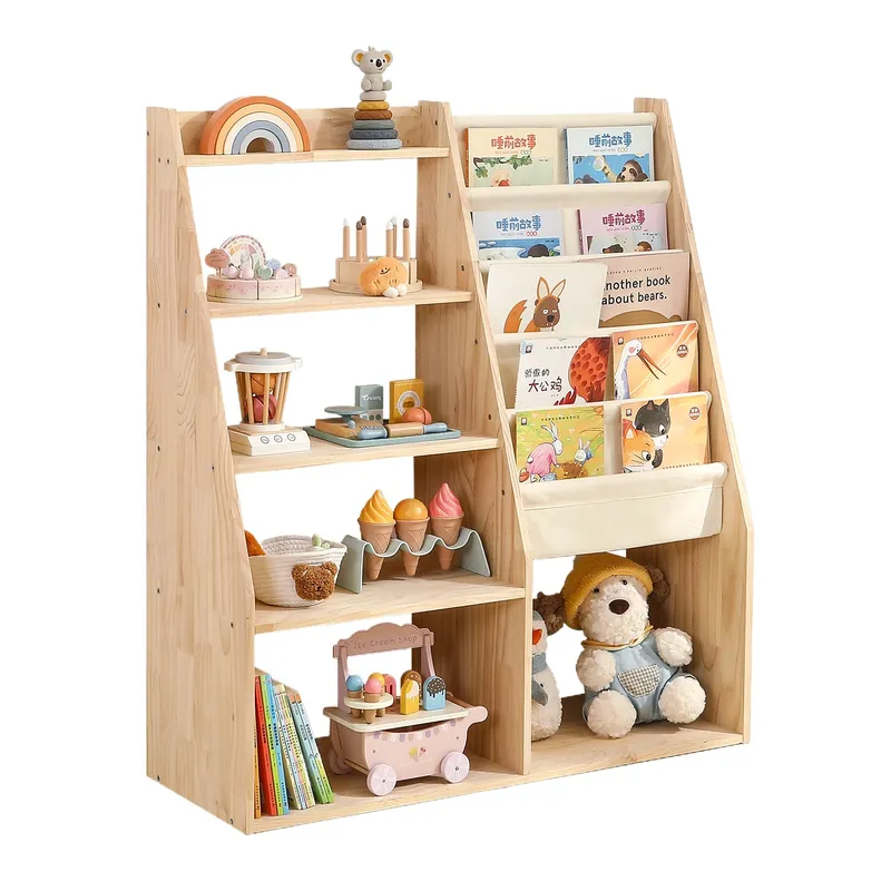 Baby Nursery Unit - ชั้นวางของเล่นและชั้นวางหนังสือ 2-in-1 สำหรับเด็ก แบบตั้งพื้นและติดผนัง สำหรับจัดเก็บหนังสือภาพเด็กในห้องเด็ก
