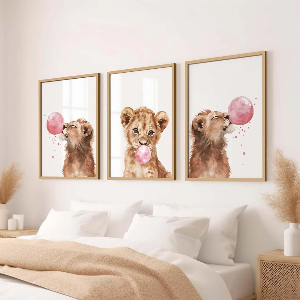 Baby Nursery Jungle Theme - ชุดภาพตกแต่งผนังห้องเด็ก ลายลูกสิงโต ภาพพิมพ์สัตว์น้อย ธีมซาฟารี โปสเตอร์ติดกรอบ ตกแต่งห้องเด็ก