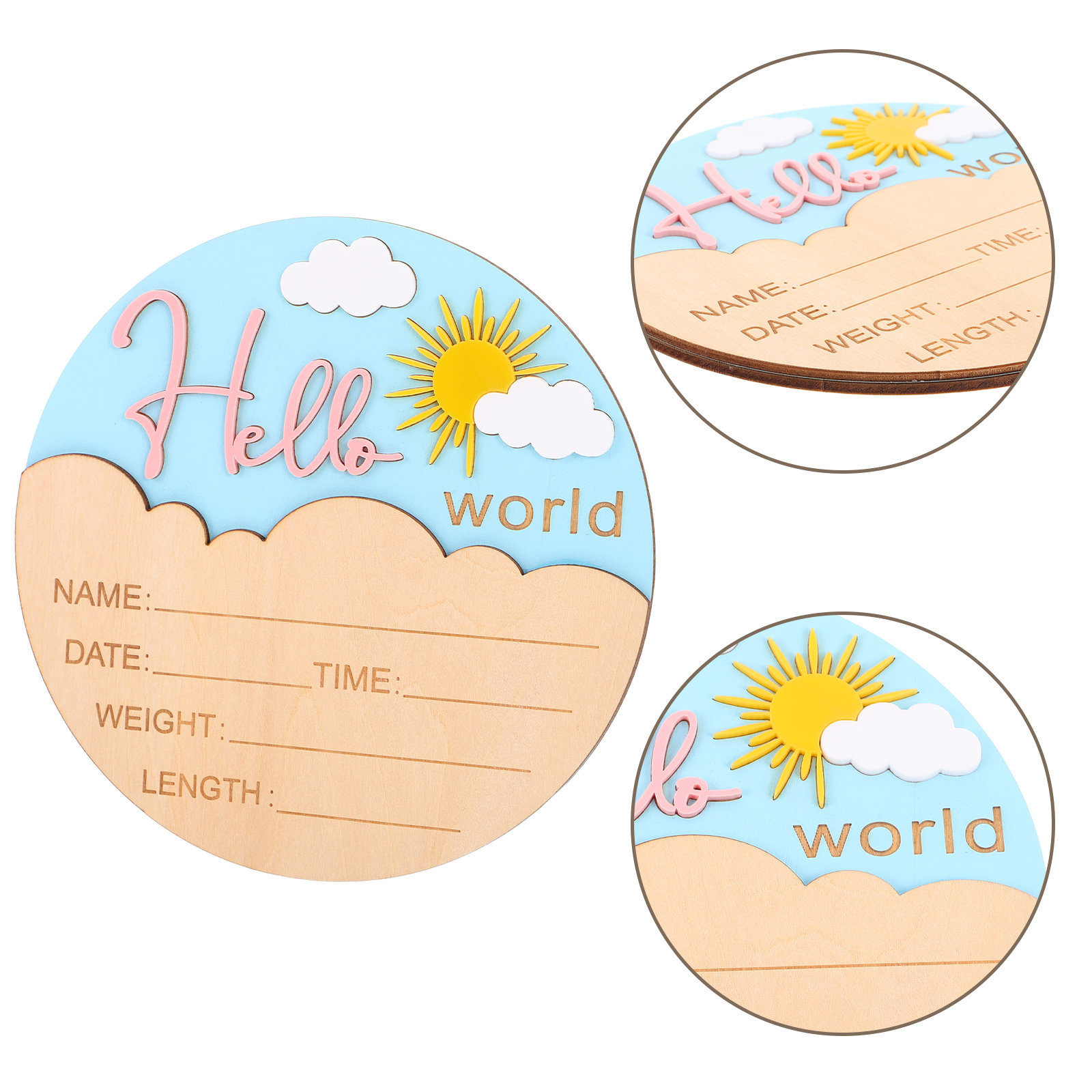 Baby Nursery Keepsake - ป้ายไม้ทรงกลมสำหรับต้อนรับทารกแรกเกิด ป้ายประกาศการเกิด พร็อพถ่ายรูป ของตกแต่งห้องเด็ก ของที่ระลึกสำหรับงานเลี้ยงต้อนรับทารก ไม่ระบุเพศ
