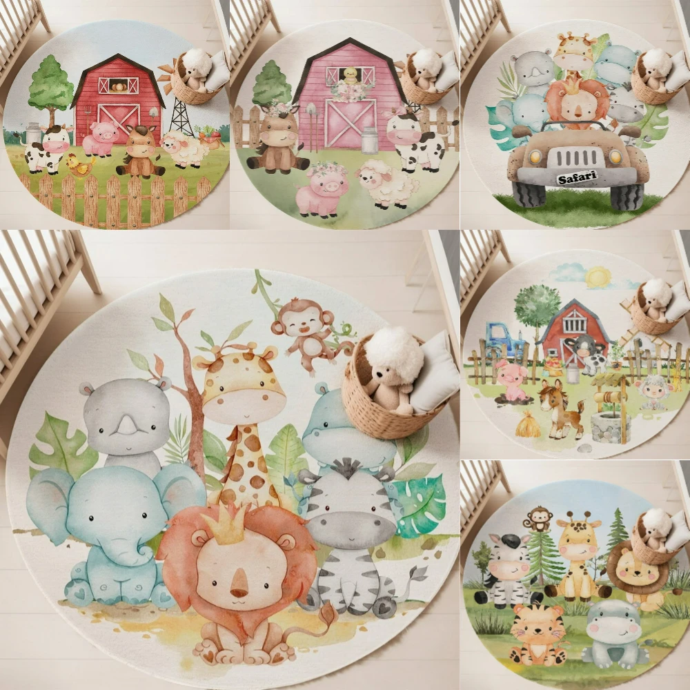 Baby Nursery Carpet - พรมลายสัตว์ป่าสำหรับตกแต่งห้องนั่งเล่น พรมลายดอกไม้ฤดูใบไม้ผลิ ตกแต่งห้องเด็กผู้หญิง พรมปูพื้นห้องเด็กเล่น พรมนุ่มสำหรับห้องนอน