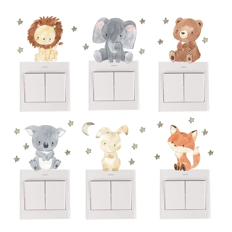 Baby Nursery Stickers - 1/2/4/6 ชุดสติ๊กเกอร์ติดผนังรูปสัตว์การ์ตูนสำหรับห้องเด็กตกแต่งห้องเด็กสติกเกอร์สวิทช์สติกเกอร์ติดผนังห้องเด็ก
