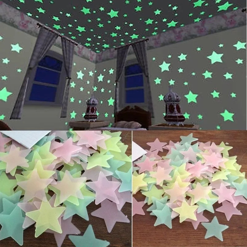 Baby Nursery Stickers - 100 ชิ้นเรืองแสงในที่มืดสติ๊กเกอร์ติดผนังรูปดาวสำหรับห้องเด็กตกแต่งห้องนั่งเล่นห้องนอนเด็กเพดานตกแต่งบ้าน