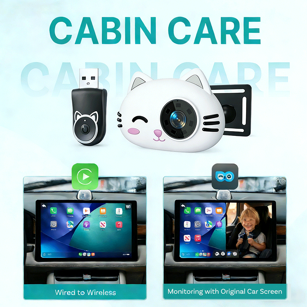 Baby Monitor Split Screen - อะแดปเตอร์ CarPlay ไร้สาย Cabin Care กล้องติดรถยนต์สำหรับเด็ก