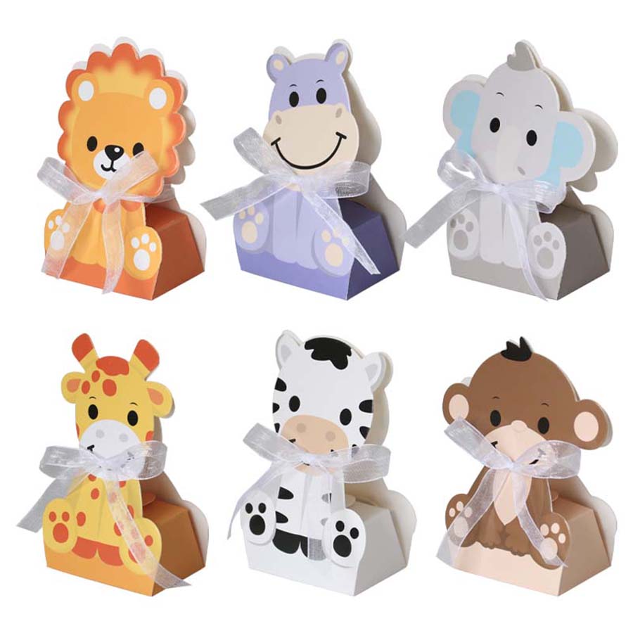 Baby Nursery Jungle Theme - 12PCS Safari สัตว์โปรดปรานกล่องสัตว์ป่าของขวัญ Goodie กล่องธีมสัตว์วันเกิด Baby