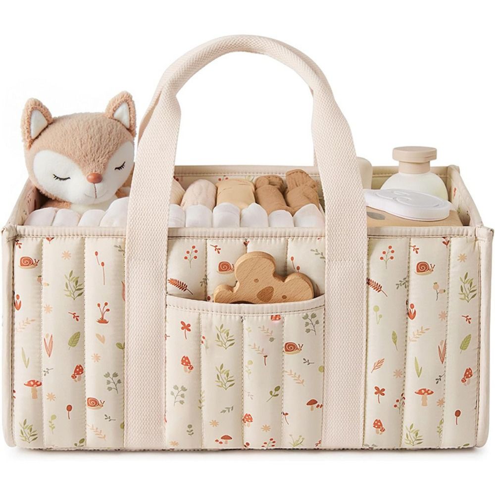Baby Nursery Essentials - ตะกร้าเก็บของสำหรับเด็กอ่อนแบบพกพาความจุขนาดใหญ่ กระเป๋าเก็บผ้าอ้อมเด็ก ลายดอกไม้