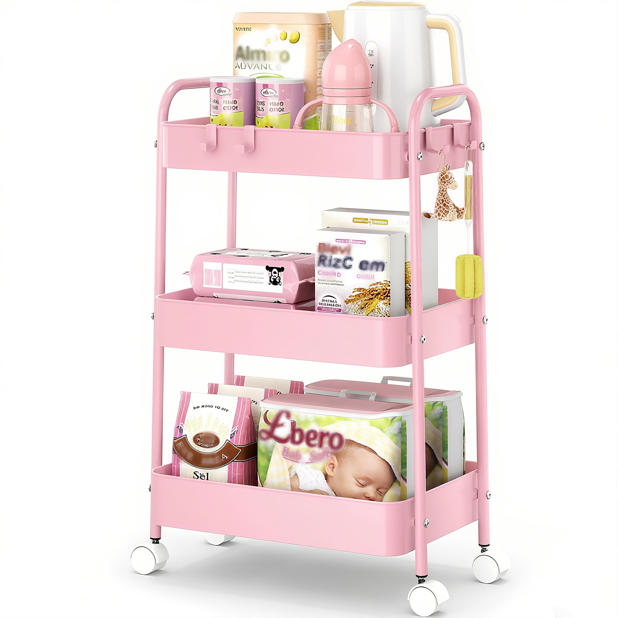 รถเข็นโลหะ 3 ชั้นพร้อมล้อเลื่อ - Baby Nursery Essentials บทวิจารณ์และราคา