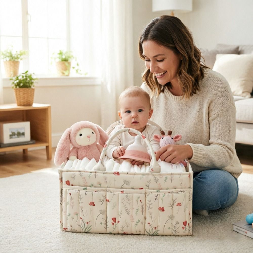 ตะกร้าเก็บของใช้เด็กอ่อนลายดอก - Baby Nursery Essentials บทวิจารณ์และราคา