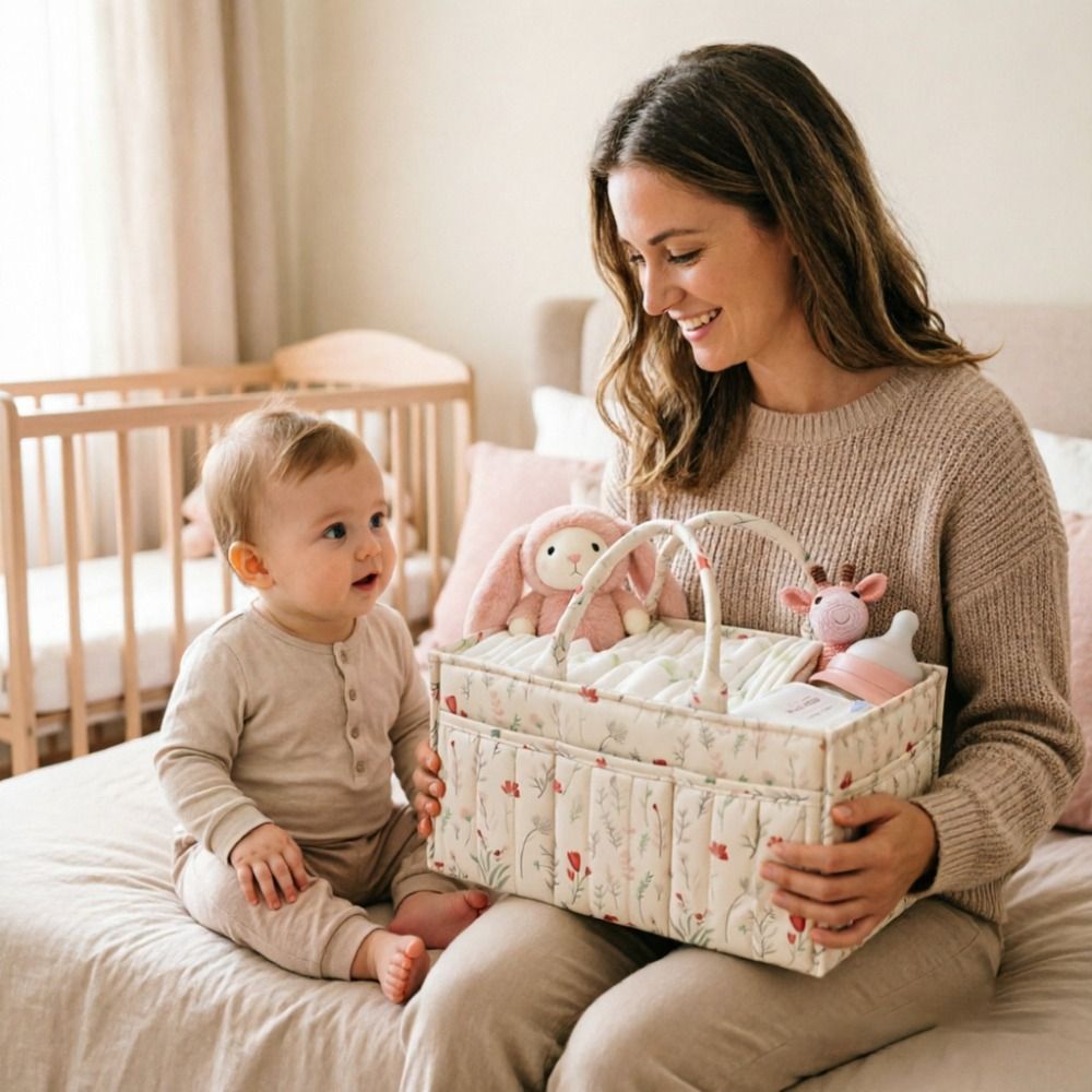 ตะกร้าเก็บของใช้เด็กอ่อนลายดอก - Baby Nursery Essentials บทวิจารณ์และราคา