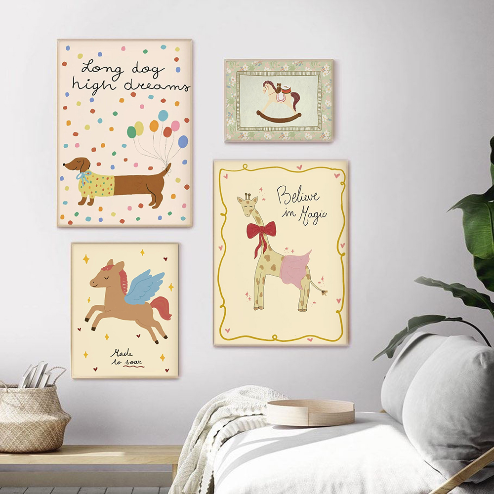 ภาพพิมพ์ลายยีราฟ ช้าง และสุนัข - Baby Nursery Vintage บทวิจารณ์และราคา