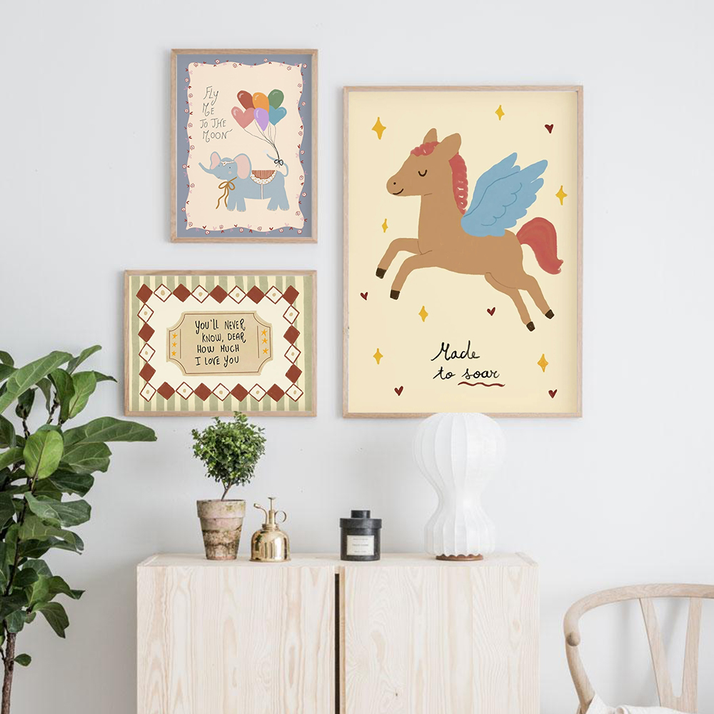 ภาพพิมพ์ลายยีราฟ ช้าง และสุนัข - Baby Nursery Vintage บทวิจารณ์และราคา
