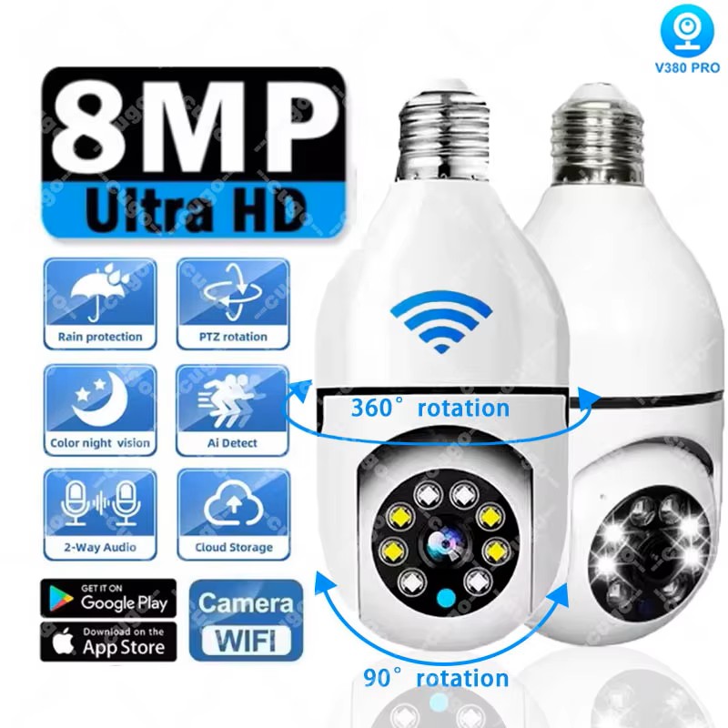 กล้องวงจรปิดหลอดไฟ 8MP E27 แบบ - Baby Monitor Split Screen บทวิจารณ์และราคา