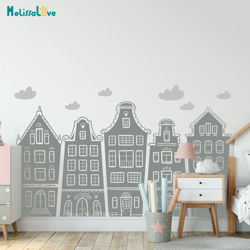 สแกนดิเนเวียนบ้านและเมฆ Decal  - Baby Nursery Stickers บทวิจารณ์และราคา