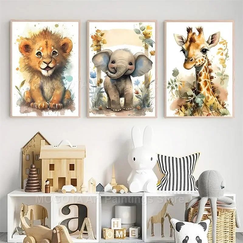 สีน้ำสิงโตยีราฟเสือช้างม้าลายเ - Baby Nursery Prints บทวิจารณ์และราคา