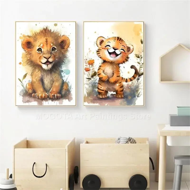 สีน้ำสิงโตยีราฟเสือช้างม้าลายเ - Baby Nursery Prints บทวิจารณ์และราคา
