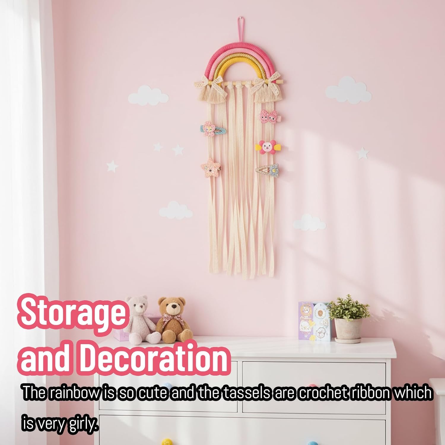 ที่แขวนโบว์ผูกผมแมคราเม่สีรุ้ง - Baby Nursery Ideas Girl บทวิจารณ์และราคา