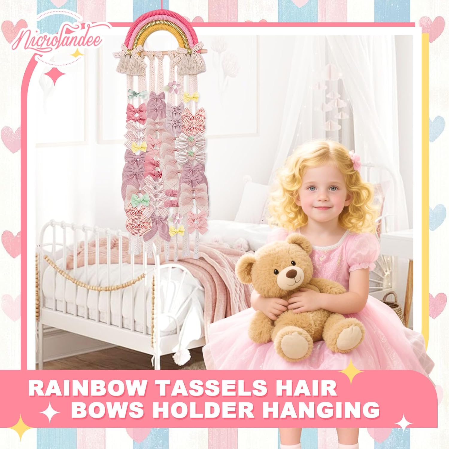 ที่แขวนโบว์ผูกผมแมคราเม่สีรุ้ง - Baby Nursery Ideas Girl บทวิจารณ์และราคา