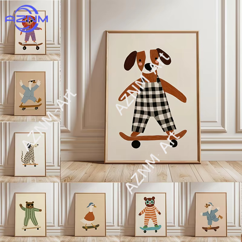 โปสเตอร์สัตว์ตลกเล่นสเก็ตบอร์ด - Baby Nursery Prints บทวิจารณ์และราคา
