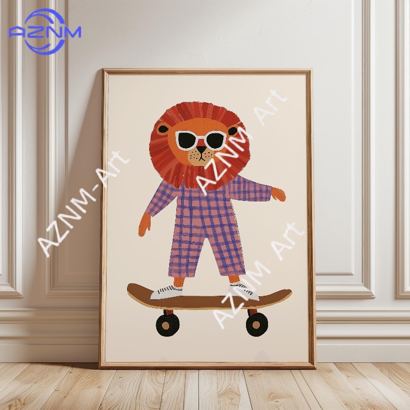 โปสเตอร์สัตว์ตลกเล่นสเก็ตบอร์ด - Baby Nursery Prints บทวิจารณ์และราคา