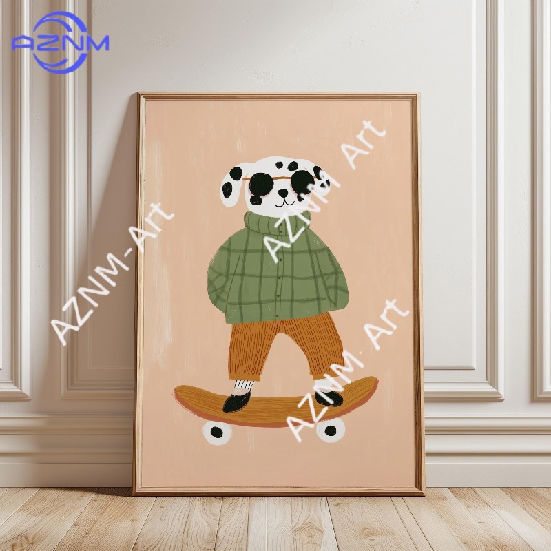 โปสเตอร์สัตว์ตลกเล่นสเก็ตบอร์ด - Baby Nursery Prints บทวิจารณ์และราคา