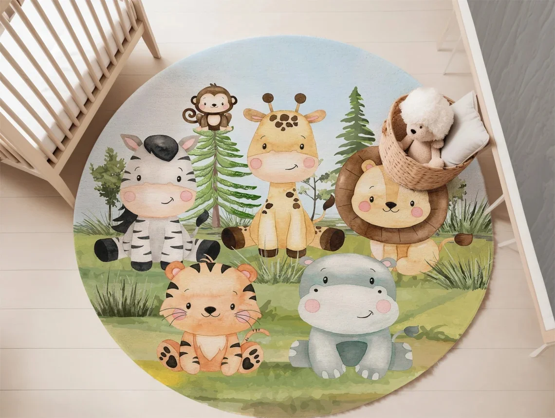 พรมลายสัตว์ป่าสำหรับตกแต่งห้อง - Baby Nursery Carpet บทวิจารณ์และราคา